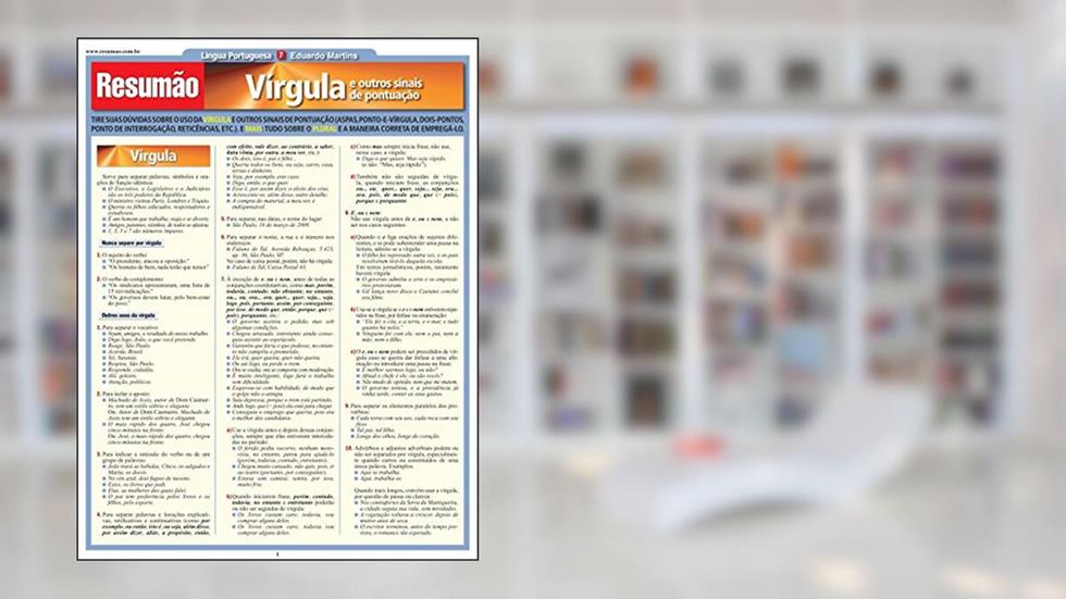 Resumão - Vírgula e Outros Sinais de Pontuação 6 paginas, do autor Eduardo Martins
