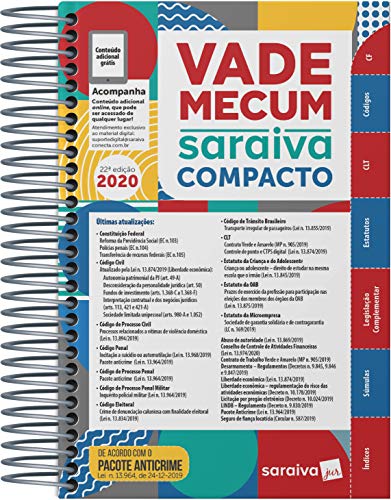 Ler Vade Mecum Saraiva Compacto Espiral 2020 - 22ª Edição: Atualizado Com o Pacote Anticrime, do autor Editora Saraiva